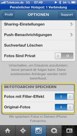 Instagram unter iOS6 - Einstellungen