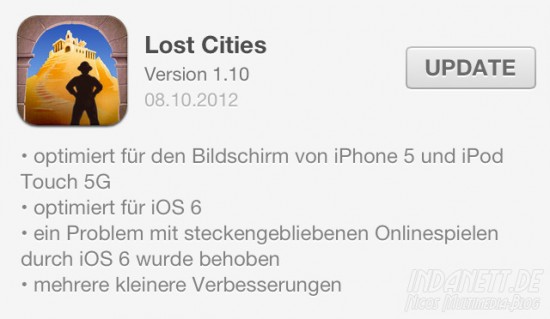 Lost Cities Update iPhone 5/iOS 6