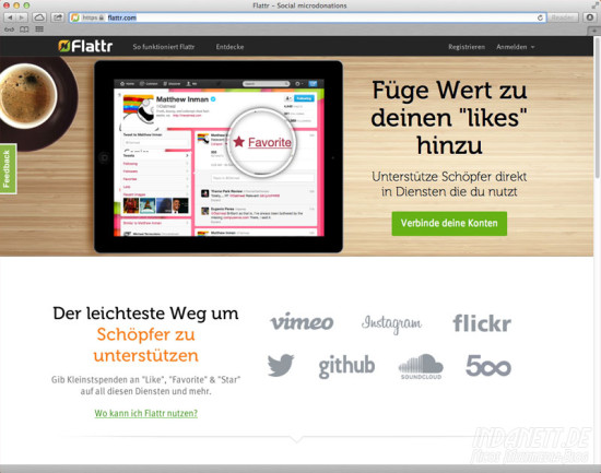 Flattr-Likes - Screenshot Startseite