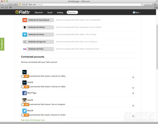Flattr-Likes - Screenshot Einstellungen
