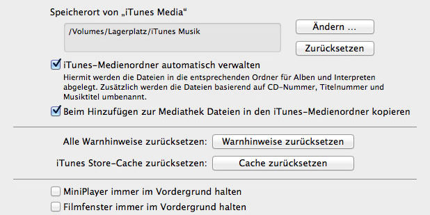 Screenshot iTunes Media Umzug
