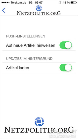 Netzpolitik.org-App Einstellungen