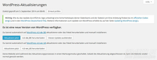 WordPress 4.0 Aktualisierung