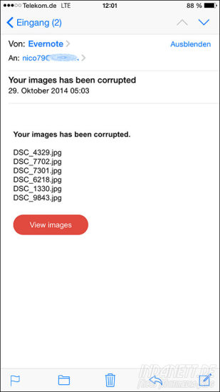 Evernote Images corrupted Spammail