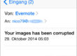 Evernote Images corrupted Spammail Titel
