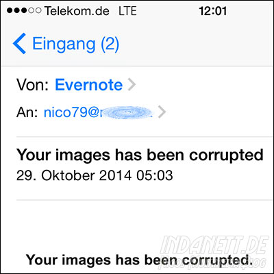 Evernote Images corrupted Spammail Titel Evernote Images corrupted Spammail Titel