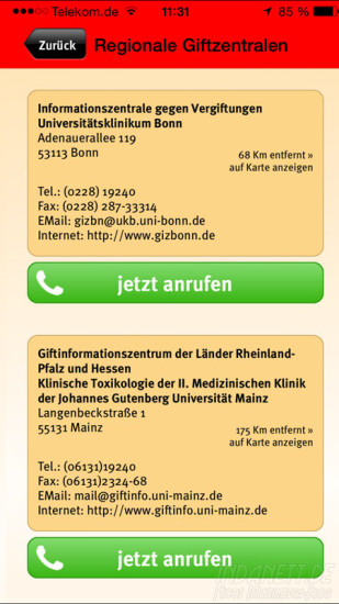 Kinder und Gift App Giftzentralen