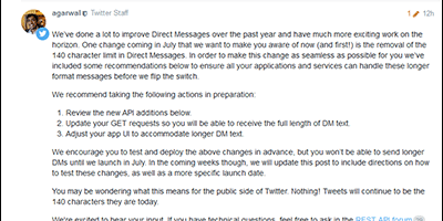 Twitter 10000 Zeichen bei DMs Titel